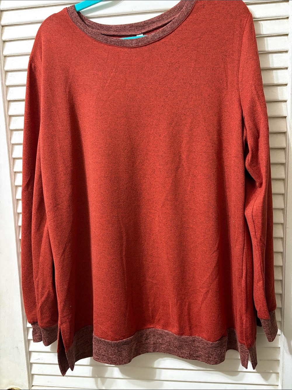 Source Unknown Rust Long-Sleeve Crewneck Top with Contrasting Trim
